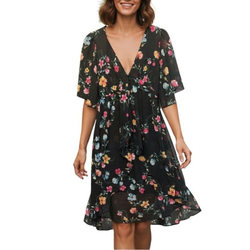 & Harmony Women’s Flutter Sleeve Floral Midi Dress | Size Small